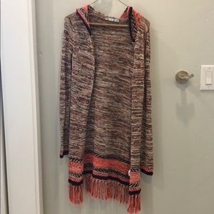 Cardigan sweater with hood